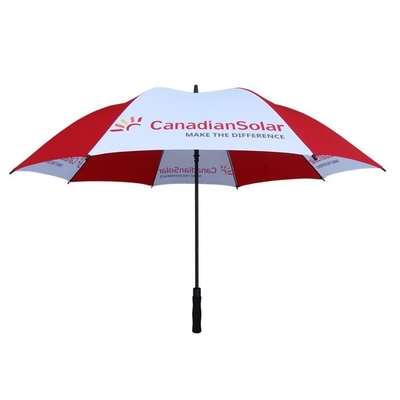 8 costillas de fibra de vidrio resistente al viento Paraguas de golf rojo y blanco con impresión de logotipo personalizado
