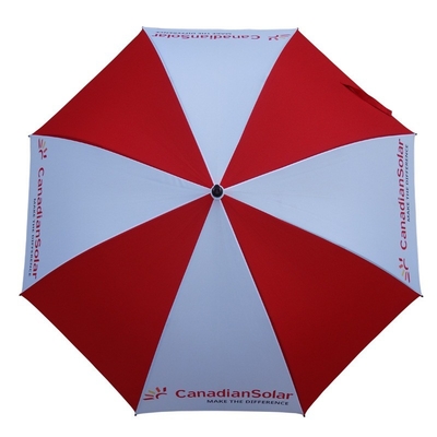 8 costillas de fibra de vidrio resistente al viento Paraguas de golf rojo y blanco con impresión de logotipo personalizado
