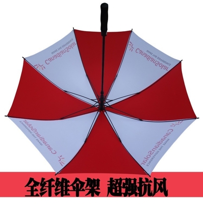 8 costillas de fibra de vidrio resistente al viento Paraguas de golf rojo y blanco con impresión de logotipo personalizado