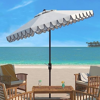 Diseño minimalista Paraguas de playa de 9 pulgadas Auto inclinación en blanco y negro para colección al aire libre