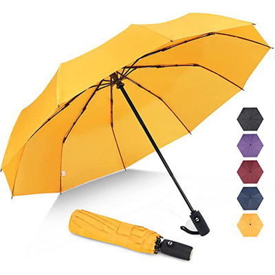 Logotipo personalizado Tres secciones de sombrillas plegables lluvia y sol diseño de eje de doble acero