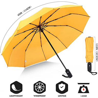 Logotipo personalizado Tres secciones de sombrillas plegables lluvia y sol diseño de eje de doble acero