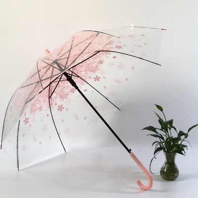 Plastico J mango personalizado profesional POE claro Compacto Sakura paraguas para viajes