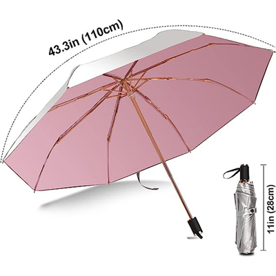 Paraguas de protección solar de tela de nylon 190T con diseño triple plegado y soporte de oro de macarrón