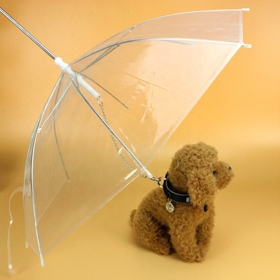 Paraguas de plástico para mascotas transparentes blancas con mango de aluminio