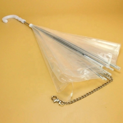 Paraguas de plástico para mascotas transparentes blancas con mango de aluminio