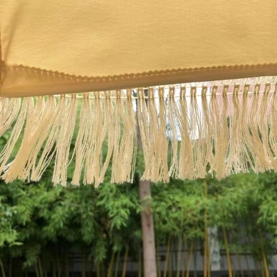 16K Vintage Boho Pollo de madera lienzo amarillo Fringe Sol de exterior sombrillas de playa con mazorcas