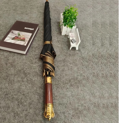 Oportunidad de Viaje Paraguas de mango marmolizado en oro y negro con impresión personalizada