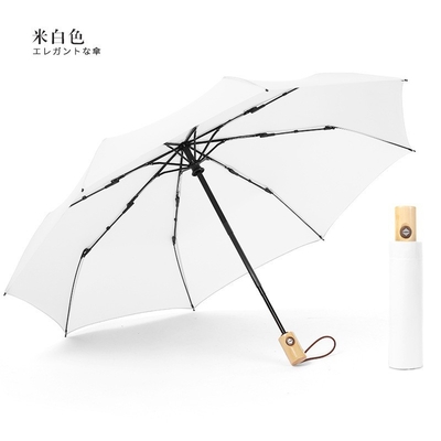 Ventilador de arte japonés de tres pliegues contra viento sombrilla de mango de madera para una protección fuerte