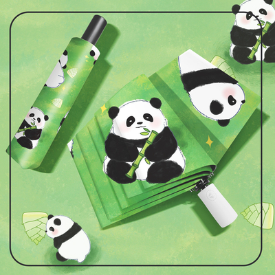 Paraguas de diseño Panda totalmente automático para niños y adultos 3 plegados Auto abierto a prueba de agua