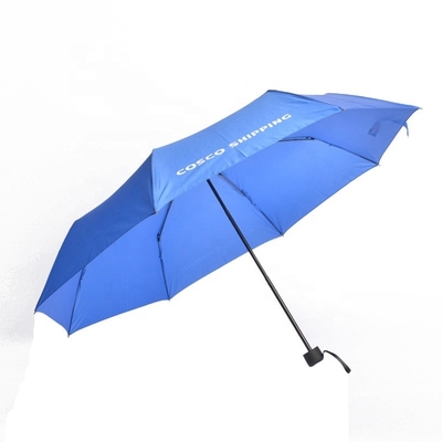 Logotipo personalizado Paraguas triple plegable Poliéster lluvia y sol Parasol plegado para suministros de viaje