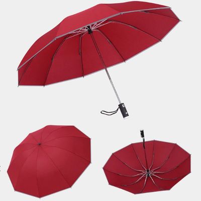 Diseños personalizados Aceptado Paraguas automático de tres plegados a prueba de viento con linterna LED
