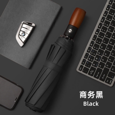 3 Paraguas de negocios automáticos plegables con logotipo personalizado impreso y mango de madera