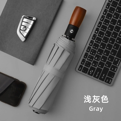 3 Paraguas de negocios automáticos plegables con logotipo personalizado impreso y mango de madera