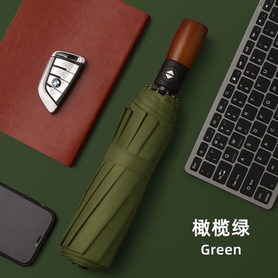 3 Paraguas de negocios automáticos plegables con logotipo personalizado impreso y mango de madera