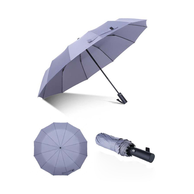 Umbrilla abierta automática triple plegable BSCI con logotipo personalizado y mango recubierto de goma