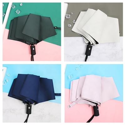 Paraguas para viajes chinos. Tres sombrillas plegables con logotipo personalizado y protección UV.