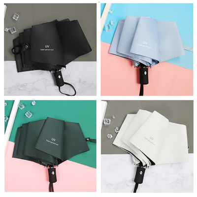 Paraguas para viajes chinos. Tres sombrillas plegables con logotipo personalizado y protección UV.